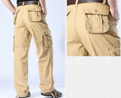 Men's Spring Baggy Cargo Pants Work Overalls Tactical Multi-Pocket Casual Cotton Pants Male Army Straight Slacks Long Trousers