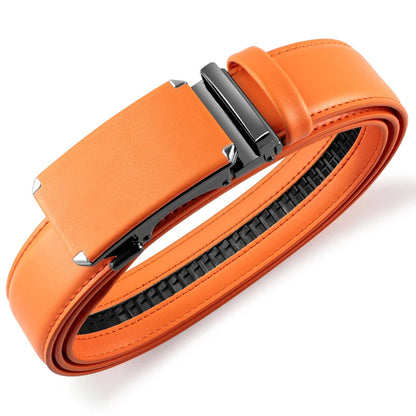 Multicolor Genuine Leather Men's Belts Fashion Business Automatic Buckle Straps Ratchet Cow Leather Waistband 3.5cm Width