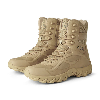 New Men High Quality Brand Leather Boots Tactical Desert Combat Boots Men's Outdoor Hiking Shoes Work Safty Ankle Boots