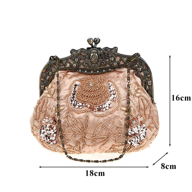 Retro Embroidery Designer Bags Luxury Purses and Handbags Bead bag Sequins Clutch Purse Chains Shoulder Evening Bag Z348