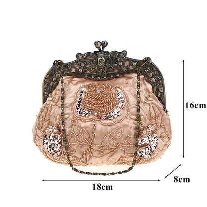 Retro Embroidery Designer Bags Luxury Purses and Handbags Bead bag Sequins Clutch Purse Chains Shoulder Evening Bag Z348