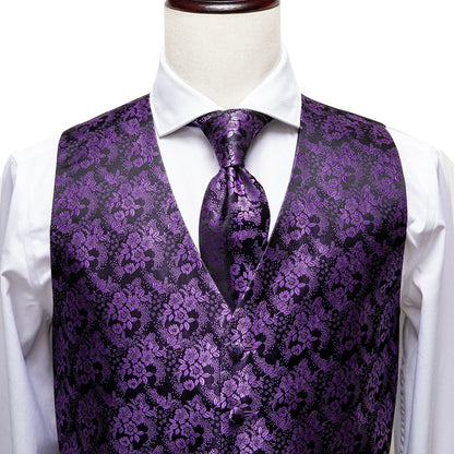 Green Mint Purple Mens Silk Vest Tie Jacquard Autumn Spring Suit Waistcoat Jacket Necktie Hanky Cufflinks for Men Wedding