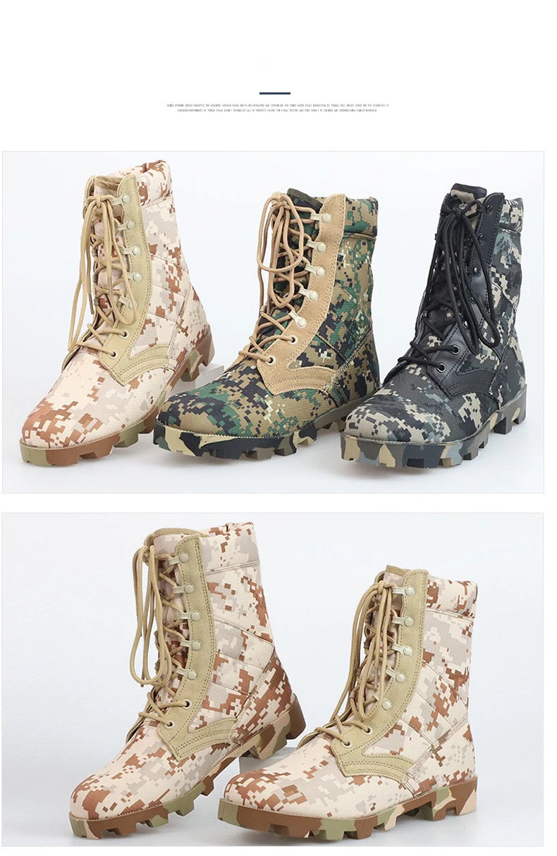 Camouflage Ankle Boots Men Outdoor Genuine Leather Panama Soles Tactical Combat Boots Hunting Work Boot Man Hiking Shoe 47