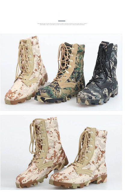 Camouflage Ankle Boots Men Outdoor Genuine Leather Panama Soles Tactical Combat Boots Hunting Work Boot Man Hiking Shoe 47