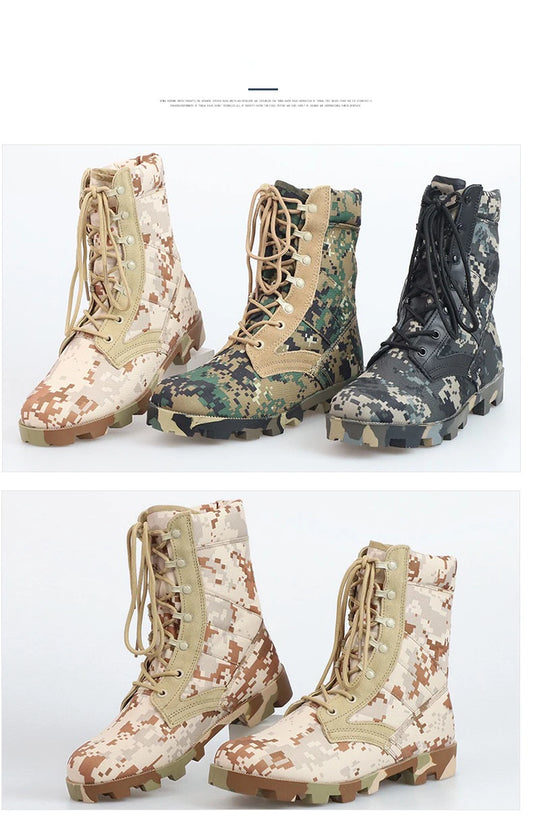 Camouflage Ankle Boots Men Outdoor Genuine Leather Panama Soles Tactical Combat Boots Hunting Work Boot Man Hiking Shoe 47