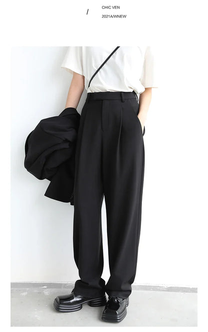 Simple Casual Women Twill Suit Pants Wide Leg Pants Straight Floor Pants Office Ladies Female Trousers