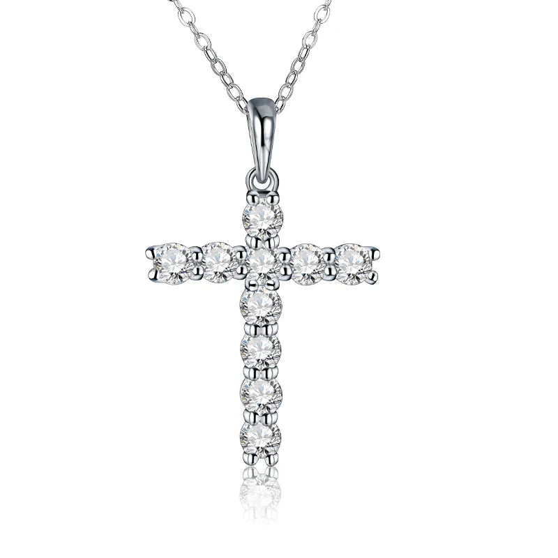 Handmade Cross Pendant Moissanite Solid Sterling 925 Silver Necklace For Women Luxury Jewelry for Engagement Christmas