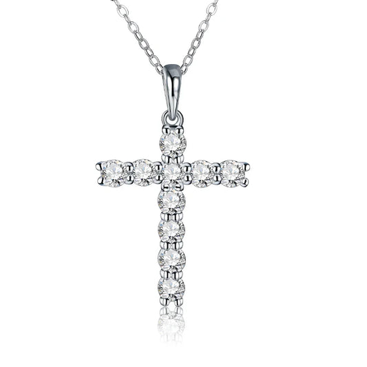 Handmade Cross Pendant Moissanite Solid Sterling 925 Silver Necklace For Women Luxury Jewelry for Engagement Christmas