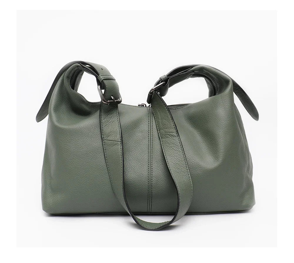 SC Luxury Women Cowhide Crossbody Bag Large Casual Shoulder Purse Wide Strap Handbag Female Daily 100% Genuine Leather Hobo Sack