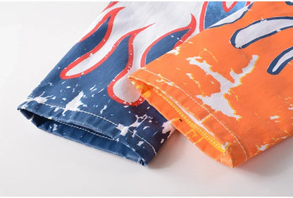 Men's Fashion Letters Flame Black Printed Jeans Slim Straight Colored Painted Stretch Pants