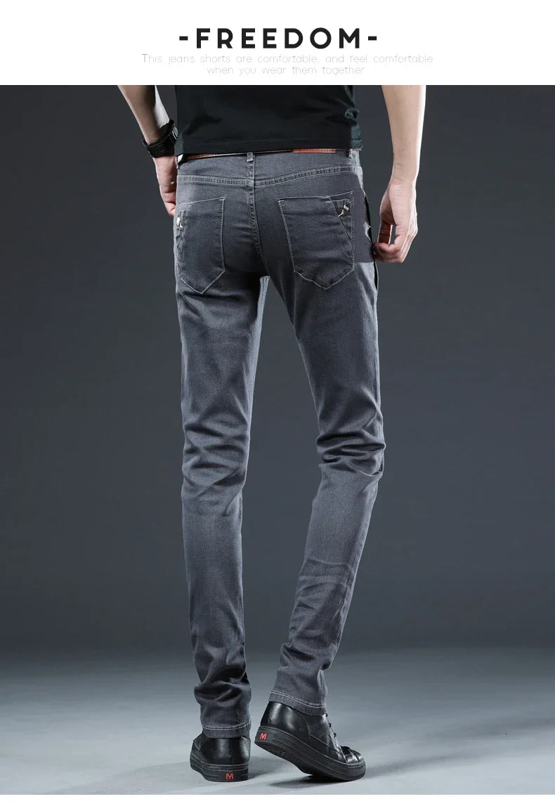 New Men Slim Button Black Skinny Jeans Solid Color Stretch Skateboard Multi-button Youth Male Denim Pants