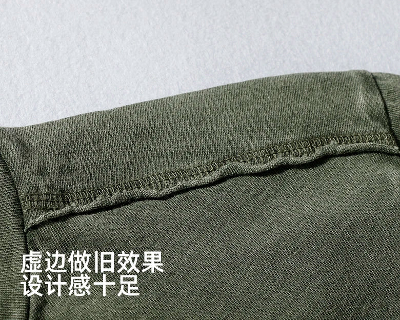 2023 Summer New American Street Short-sleeved O-neck Printed T-shirt Men's Fashion Pure Cotton Casual Washed Old Bottoming Tops