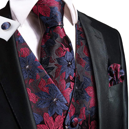 Luxury Silk Mens Vests Rose Gold Pink Striped Waistcoat Necktie Bowtie Hanky Cufflinks Set Waist Jacket For Men Wedding