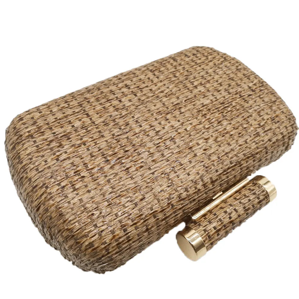 Straw Women Metal Clutches Chain Shoulder and Crossbody Bags Ladies Party Cockatail Evening Beach Clutch Purse