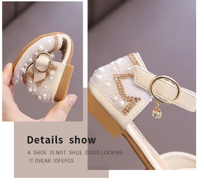 Girls Party Shoes Elegant Rhinestone Fashion Children's Leather Shoes Versatile Sweet Kids Princess Wedding Dress Flats Sandals