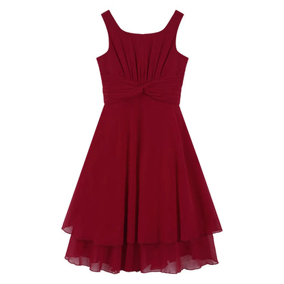 Summer Fashion Flower Girls Dress Wedding Birthday Party Kids Chiffon Dress Sleeveless Ruched Bodice Elegant Princess Dress