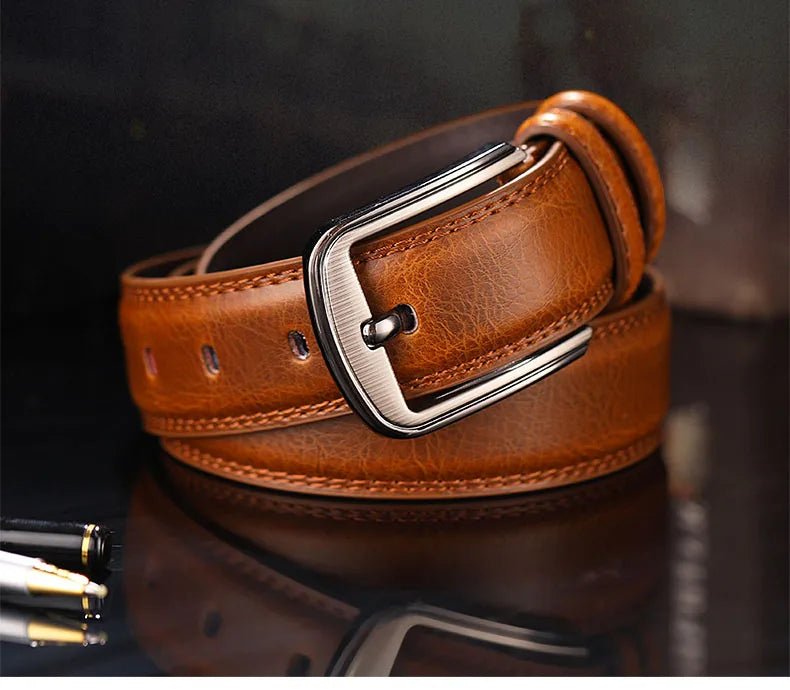 3.7*110-130cm Men's 2nd Cowskin Leather Belts Male Designer Business Waistband Crafts for Adults Jeans Accessories