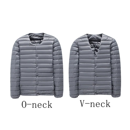 Matt Fabric Ultra Light Down Jacket Men V-neck Men's Down Jacket Slim Windproof Portable Lightweight Coat Warm Liner