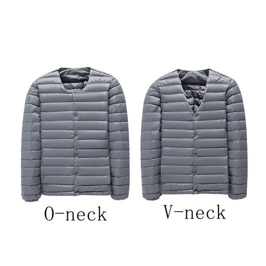 Matt Fabric Ultra Light Down Jacket Men V-neck Men's Down Jacket Slim Windproof Portable Lightweight Coat Warm Liner