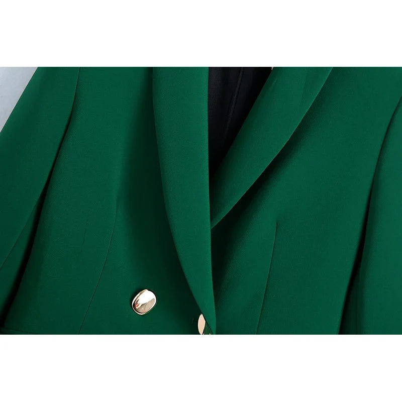 2023 Fashion Vintage Stylish Green Oversized Long Women Blazer Office Lady Pocket Fashion Autumn Jacket Female Bussiness
