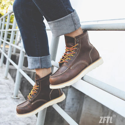 Men's Ankle Boots American retro tooling boots Casual Crazy Horse Leather Men's Boots Vintage Man Lace up Boots 2025