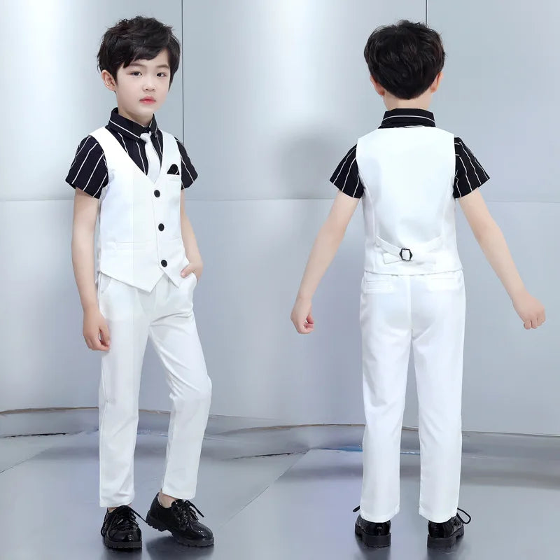 Flower Boys Clothing Set School Kids Wedding Formal Dress Vest Pants 2Pcs Suit Children Birtdahy Prom Ceremony Costume