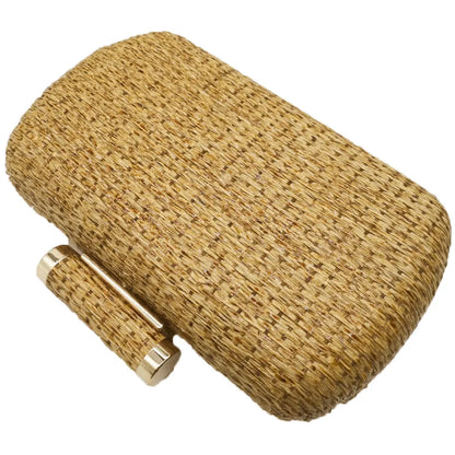 Straw Women Metal Clutches Chain Shoulder and Crossbody Bags Ladies Party Cockatail Evening Beach Clutch Purse