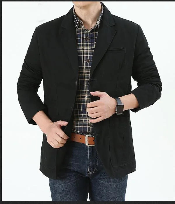 Men's Washable Fabric Single Breasted Button Blazers Business Suit Loose Military Jackets Outwear