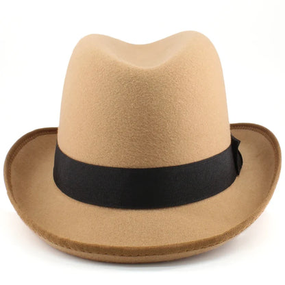 Men Women Wool Classical Homburg Hats Bowtie Band Fedora Caps Trilby Sunhat Jazz Winter Warm Adjustable Size M-L 7 1/8-7 3/8