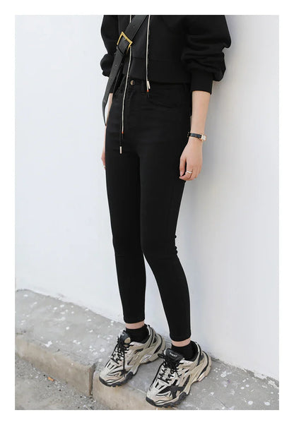 Women Jeans Retro High Waist Stretch Pencil Denim Pants Elastic for Woman Female Trousers Autumn Winter Ladies