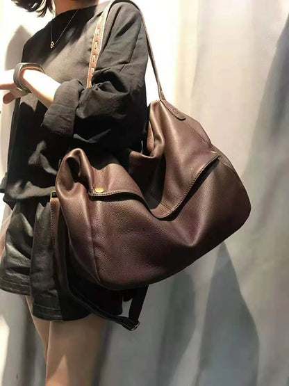 Women's 100% Genuine Cowhide Hobo Bag Large Capacity Soft Leather Shoulder Crossbody Vintage Handbag