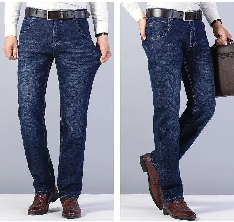 2026 Straight Elastic Cotton Jeans Men Fashion Business Classic Style Jean Denim Pants Trouser