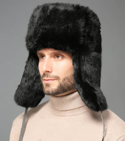 Thick Warm Trapper Hat Men Real Rabbit Fur Earflap Russian Cap Male Plus Size Winter Hats for Men Ski Russian Hat