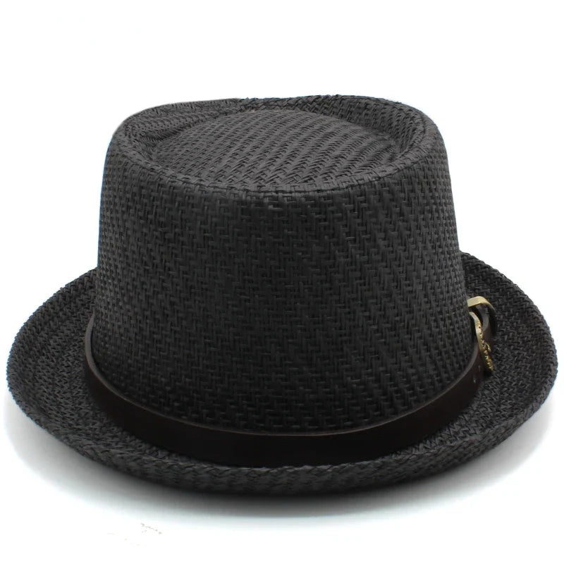 Men Women Classical Straw Pork Pie Hats Fedora Sunhats Trilby Caps Summer Boater Beach Outdoor Travel Party Size US 7 1/4 UK L