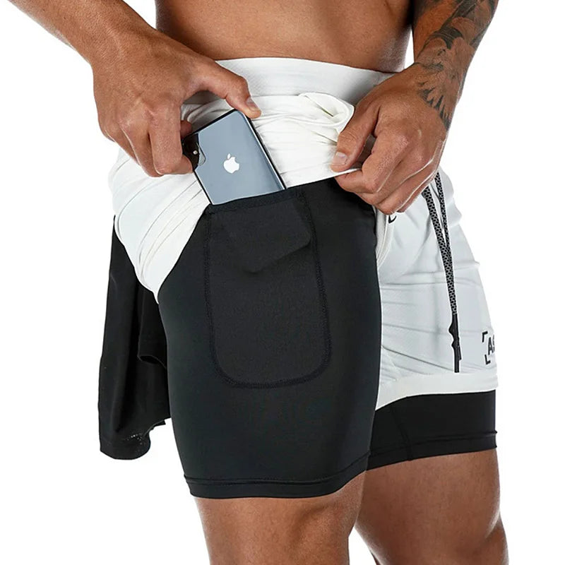 Men's Summer Quick Dry Running 2 in 1 Shorts Sports Jogger Short Pants Male Gym Fitness Training Sweatpants Plus Size M-5XL