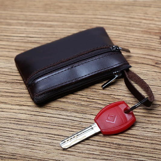 Mini porte-monnaie en cuir véritable pour hommes, portefeuille en cuir de vachette première couche, pochette zippée vintage, porte-cartes court pour femmes, étui à clés NZPJ