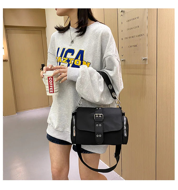 Nylon Women Shoulder Crossbody Bag Black Fashion Rivet Axillary Bags Brand Design Ladies Female Handbag Small Black Bolsa Femini