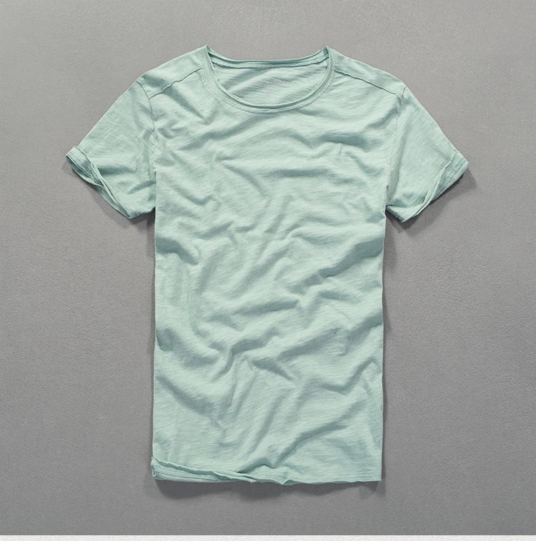 3007 Cotton T-shirt Men Excellent Quality Slub Cotton Solid Color Summer Japan Style Harajuku Male Comfortable Soft Pullover Tee