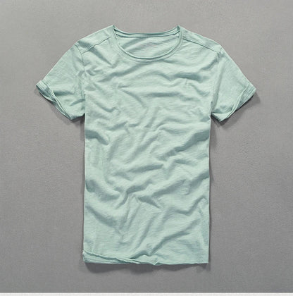 3007 Cotton T-shirt Men Excellent Quality Slub Cotton Solid Color Summer Japan Style Harajuku Male Comfortable Soft Pullover Tee