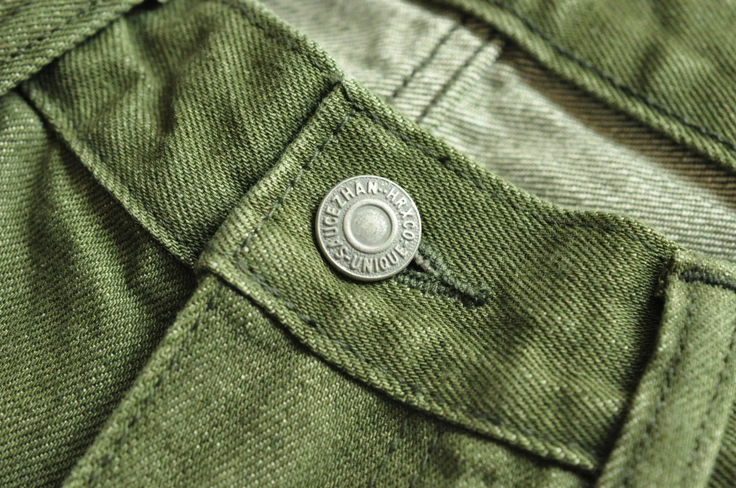 Men Jeans Vulcanization Olive Green 107 Selvedge Denim Jeans Men Washed Slim Fit 14 Oz Zipper Fly