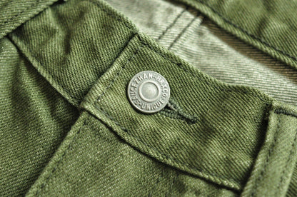 Men Jeans Vulcanization Olive Green 107 Selvedge Denim Jeans Men Washed Slim Fit 14 Oz Zipper Fly