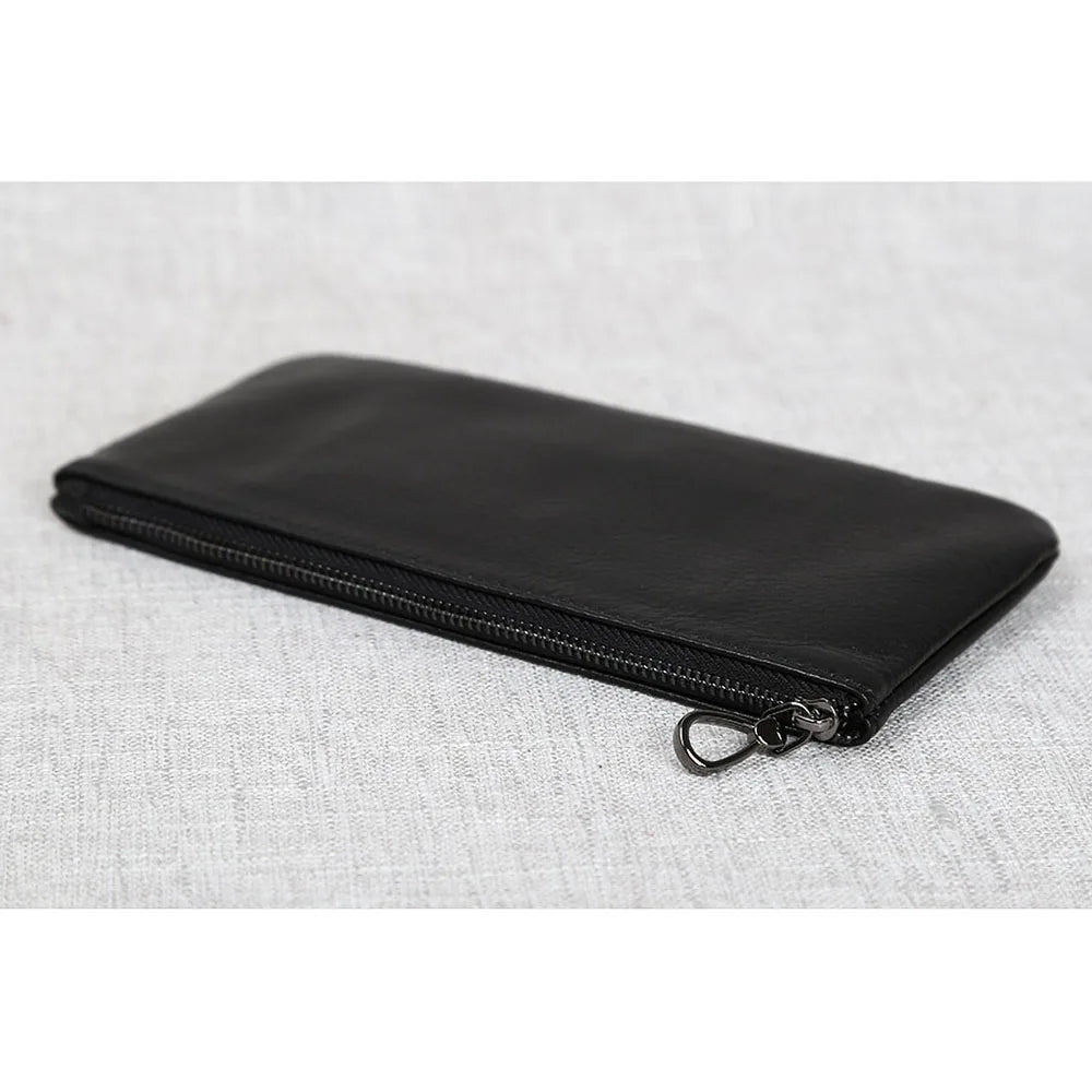 Men's Genuine Leather Long Zipper Wallet First Layer Cowhide Youth Ultra-Thin Handbag Wallet Trendy Brand Simple Wallet