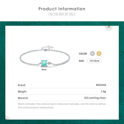 Modian 2021 New Real 925 Sterling Silver Luxury Square Tourmaline Beads Chain Bracelet For Women Paraiba Fine Statement Jewelry