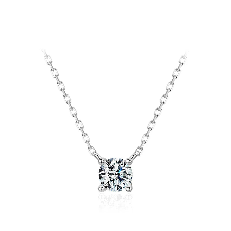 Classic 925 Sterling Silver Round Simple Clear CZ Chain Necklaces Pendant For Women Wedding Engagement Statement Jewelry