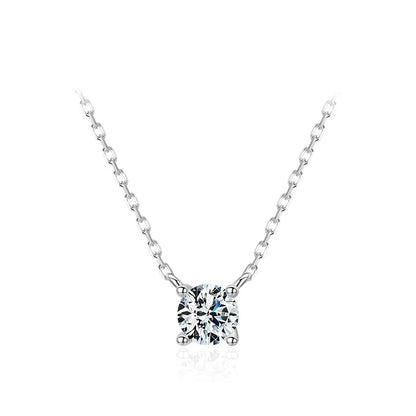 Classic 925 Sterling Silver Round Simple Clear CZ Chain Necklaces Pendant For Women Wedding Engagement Statement Jewelry