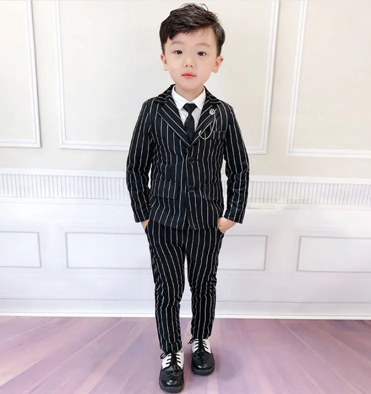 Teenager Boys Pink Black Jacket+Pants 2Pcs Clothing Set Gentleman Kids Formal Wedding Suit Children Performance Graduation Dress