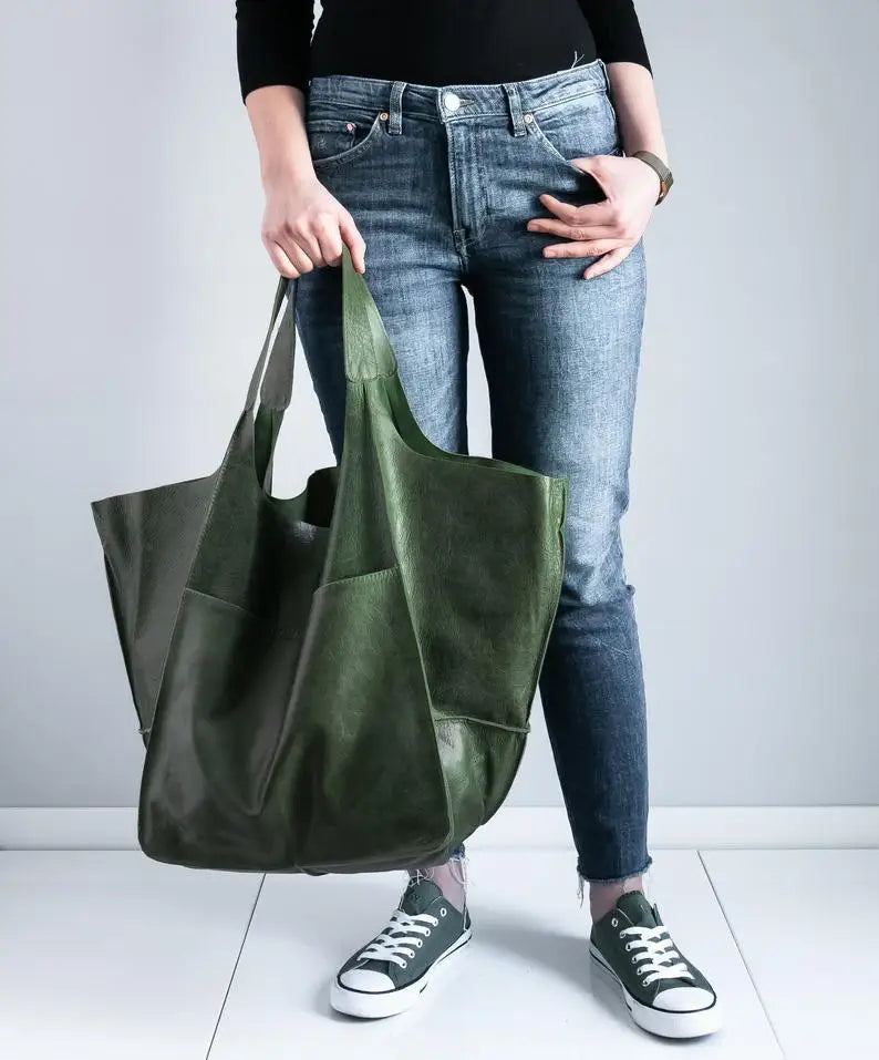 Casual Soft Large Capacity Tote Women Handbags Designer Aged Metal Look Luxury Pu Leather Shoulder Bag Retro Big Shopper Purses