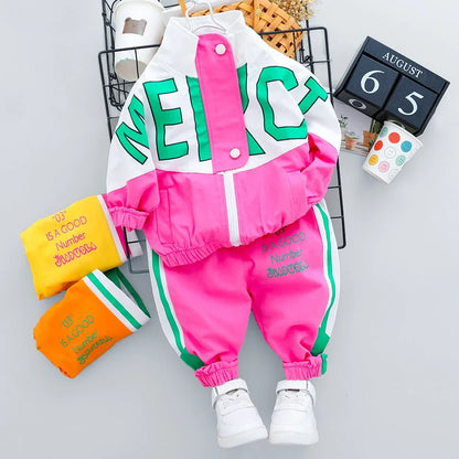 Fashion Spring Autumn Baby Girl Clothes Children Boys Casual Letter Jacket Pants 2Pcs/Set Toddler Cotton Costume Kids Tracksuits