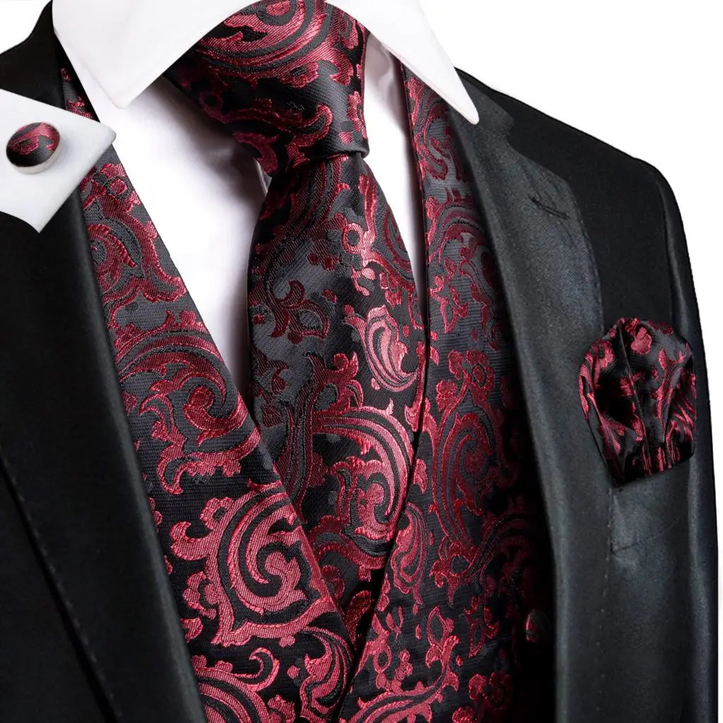 Navy Blue Mens Vest Formal Paisley Waistcoat Jacket Tie Handkerchief Cufflinks Set For Male Dress Suit Wedding Party