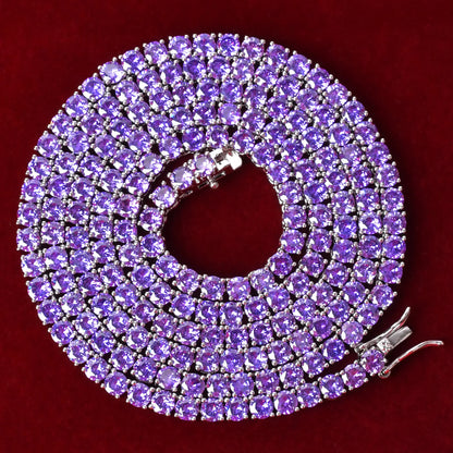 Purple Tennis Chain Necklace Hip Hop Rock Street Jewelry AAAAA Cubic Zirconia 24K Real Gold Color Plated